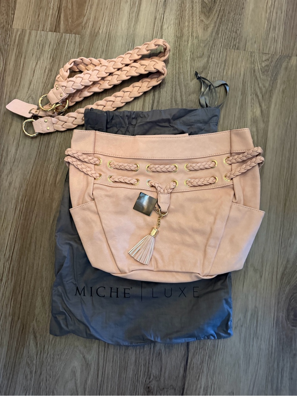 Miche Pink Braided Shoulder Bag with Tassel Charm Demi Shell With Handles